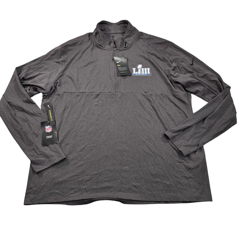 Nike Super Bowl LIII 1/4 Zip Pullover Mens XXL Gray NFL Dri-FIT Quarter Zip